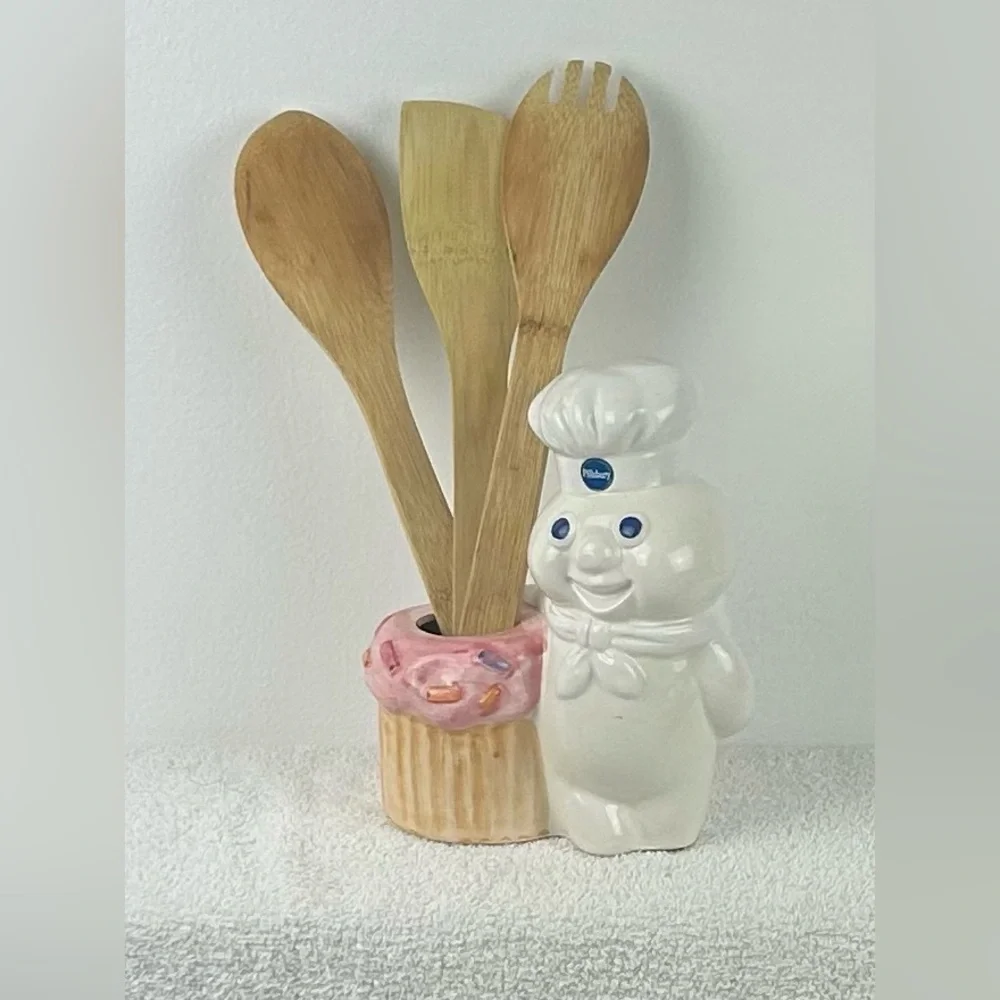 VTG '1992' Utensil Jar - Pillsbury Doughboy FUNFETTI Pink Cupcake